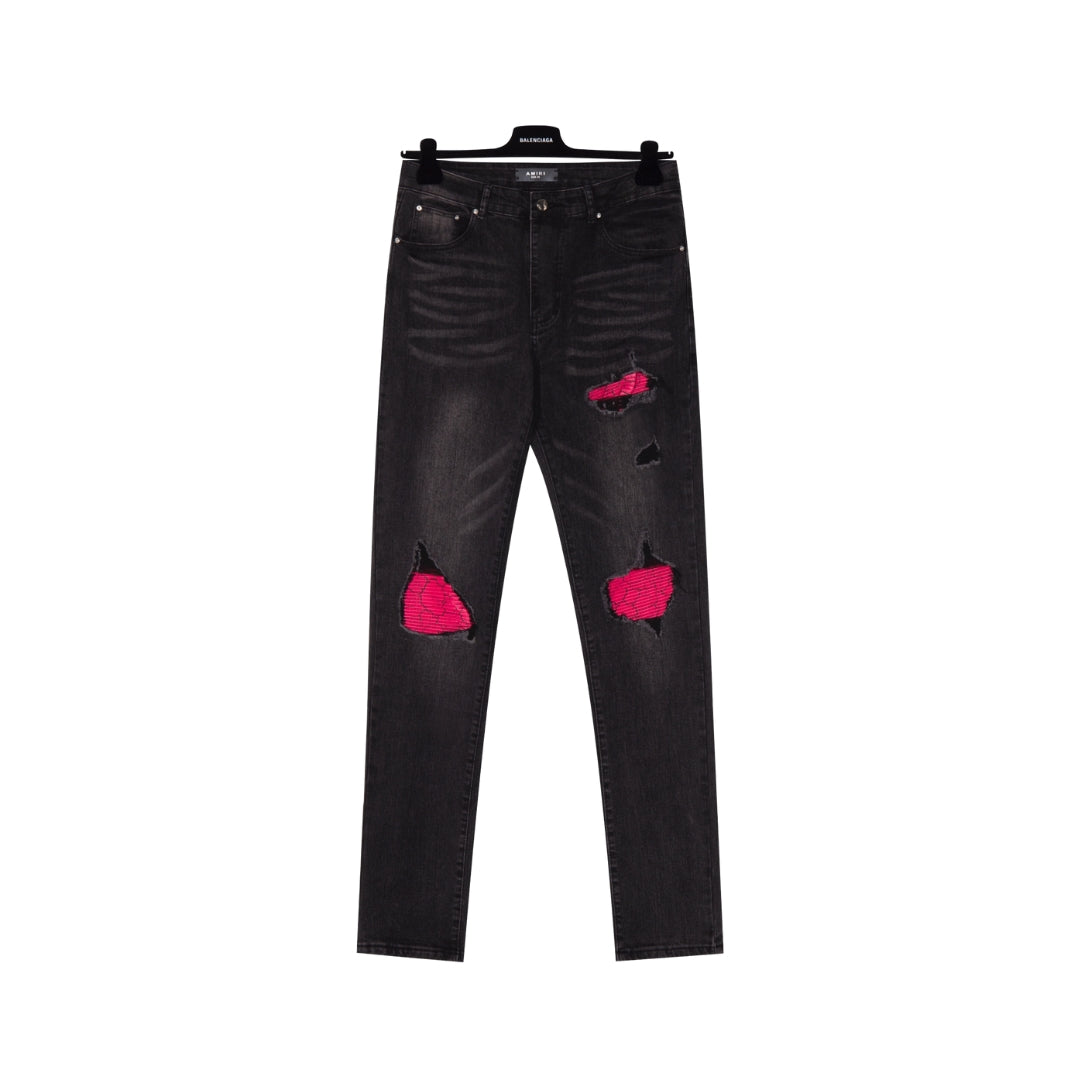 AMIRI MX1 Pink Patch Black Jeans