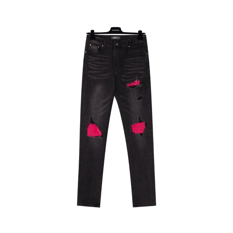 AMIRI MX1 Pink Patch Black Jeans