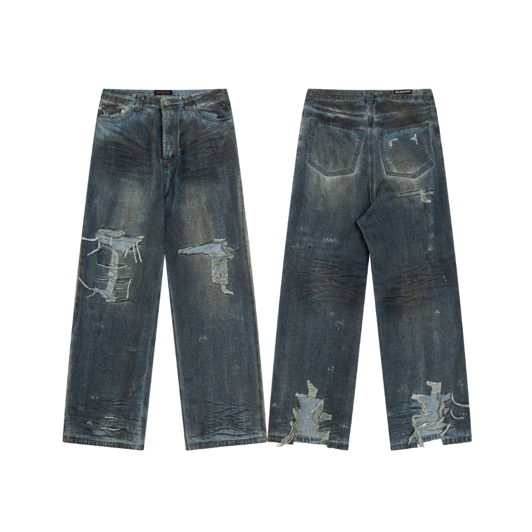 BALENCIAGA Front Button Ripped Frayed Jeans