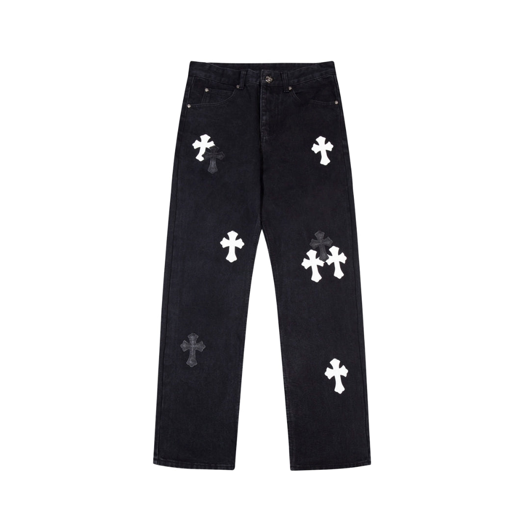 CHROME HEARTS Cross Stitched Lather Jeans