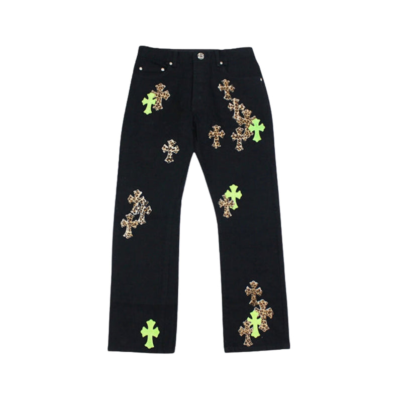 CHROME HEARTS Green Jeans & Leopard Cross