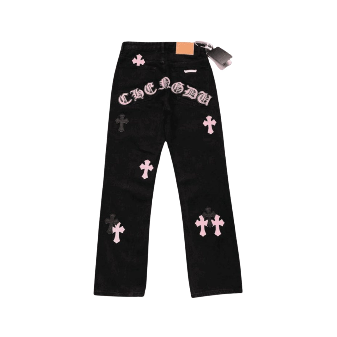 CHROME HEARTS Pink Leather Cross Jean