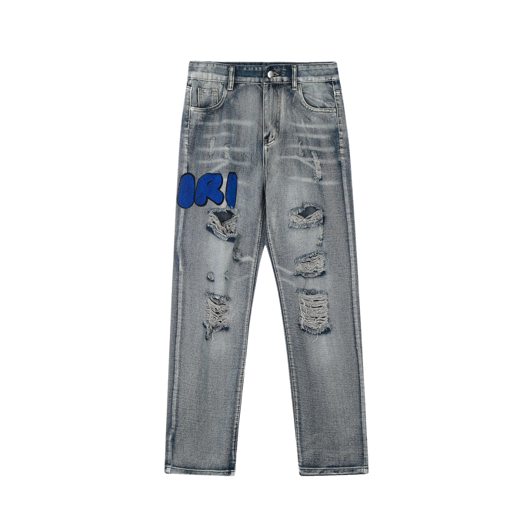 AMIRI Embroidered Leather Ripped Letters Skinny Jeans