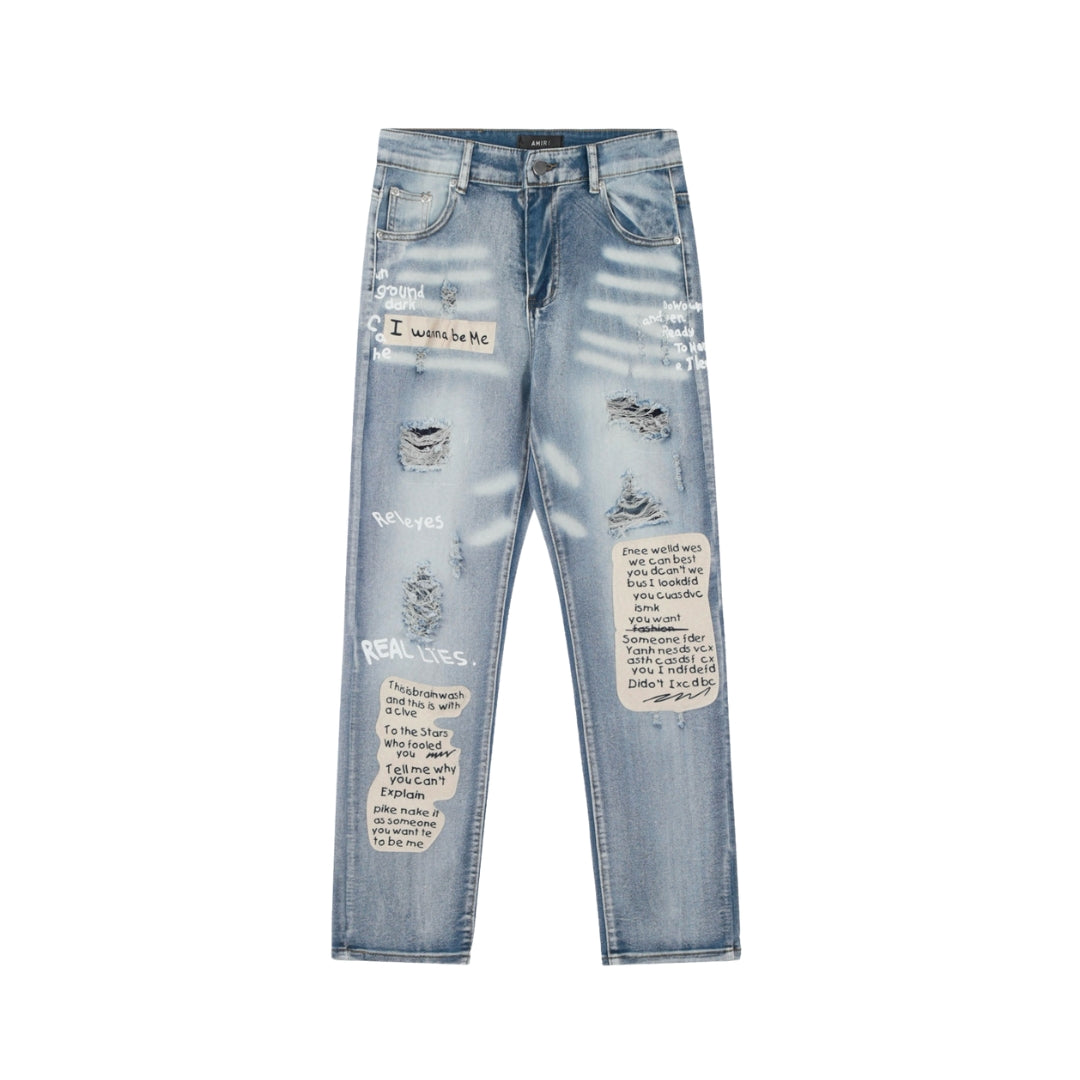 AMIRI Ripped Letters Skinny Jeans