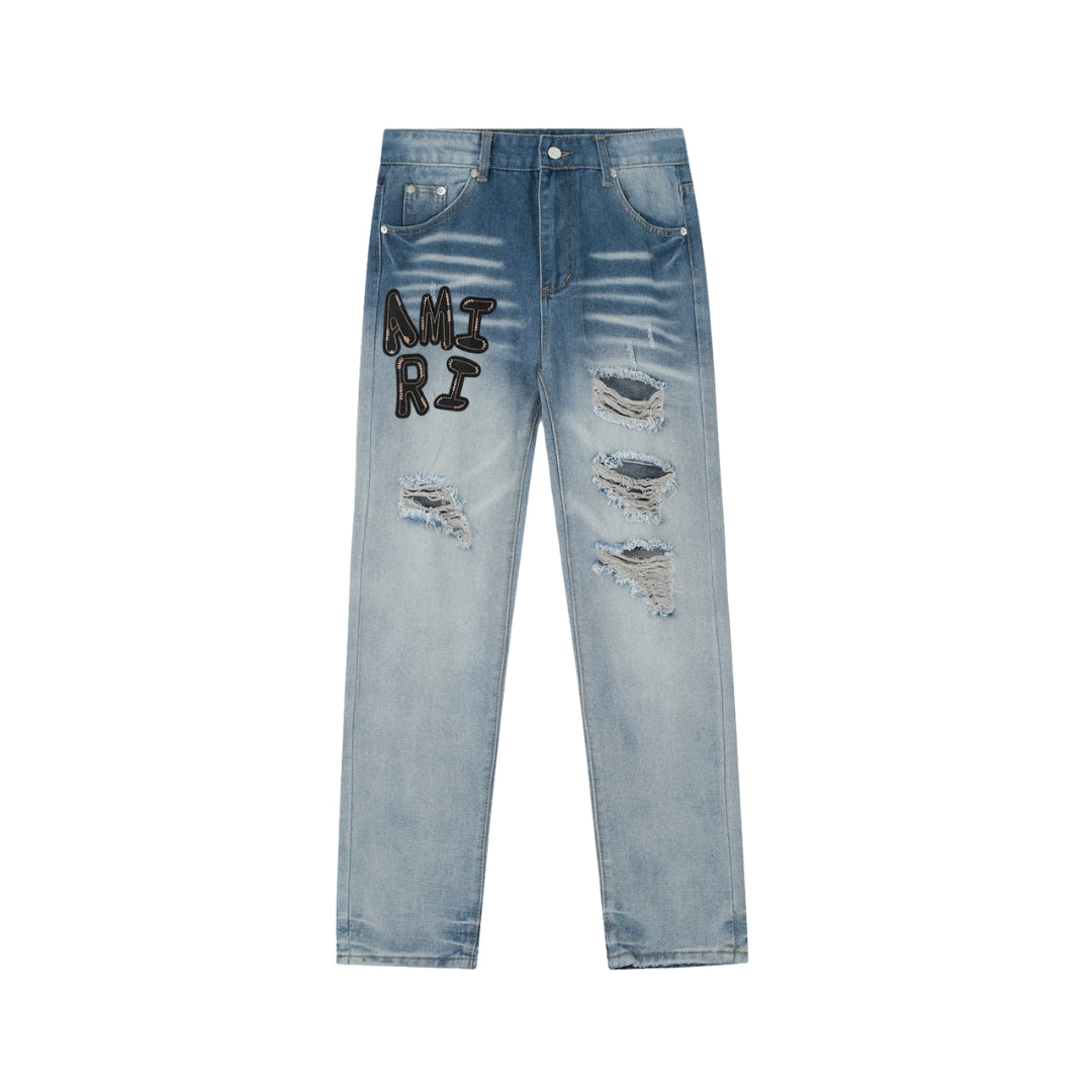 AMIRI Diamond-Studded Ripped Jeans