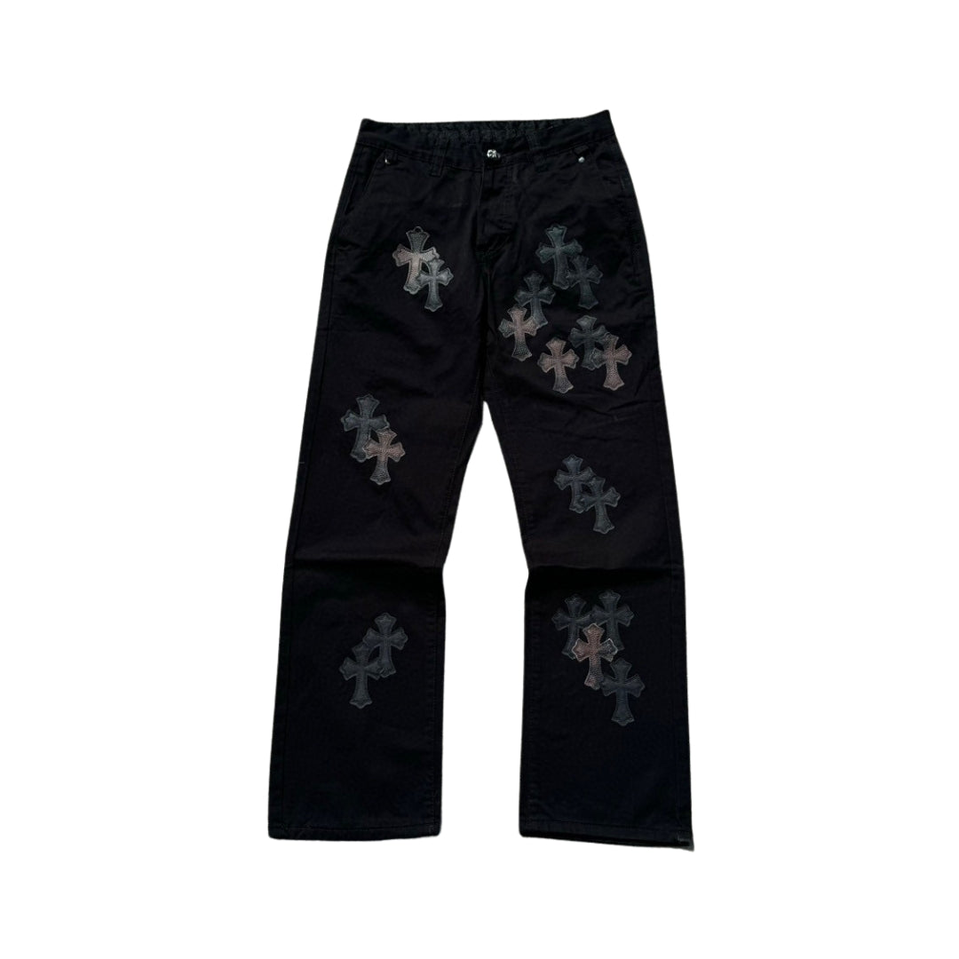 CHROME HEARTS Black Leather Cross Jean