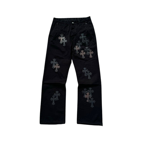 CHROME HEARTS Black Leather Cross Jean