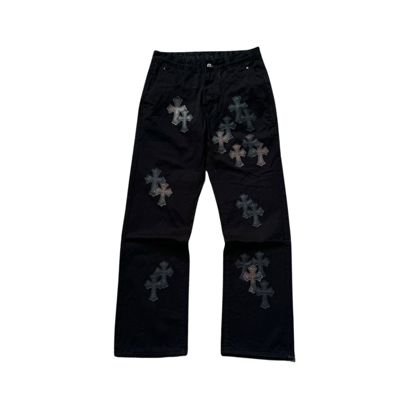 CHROME HEARTS Black Leather Cross Jean