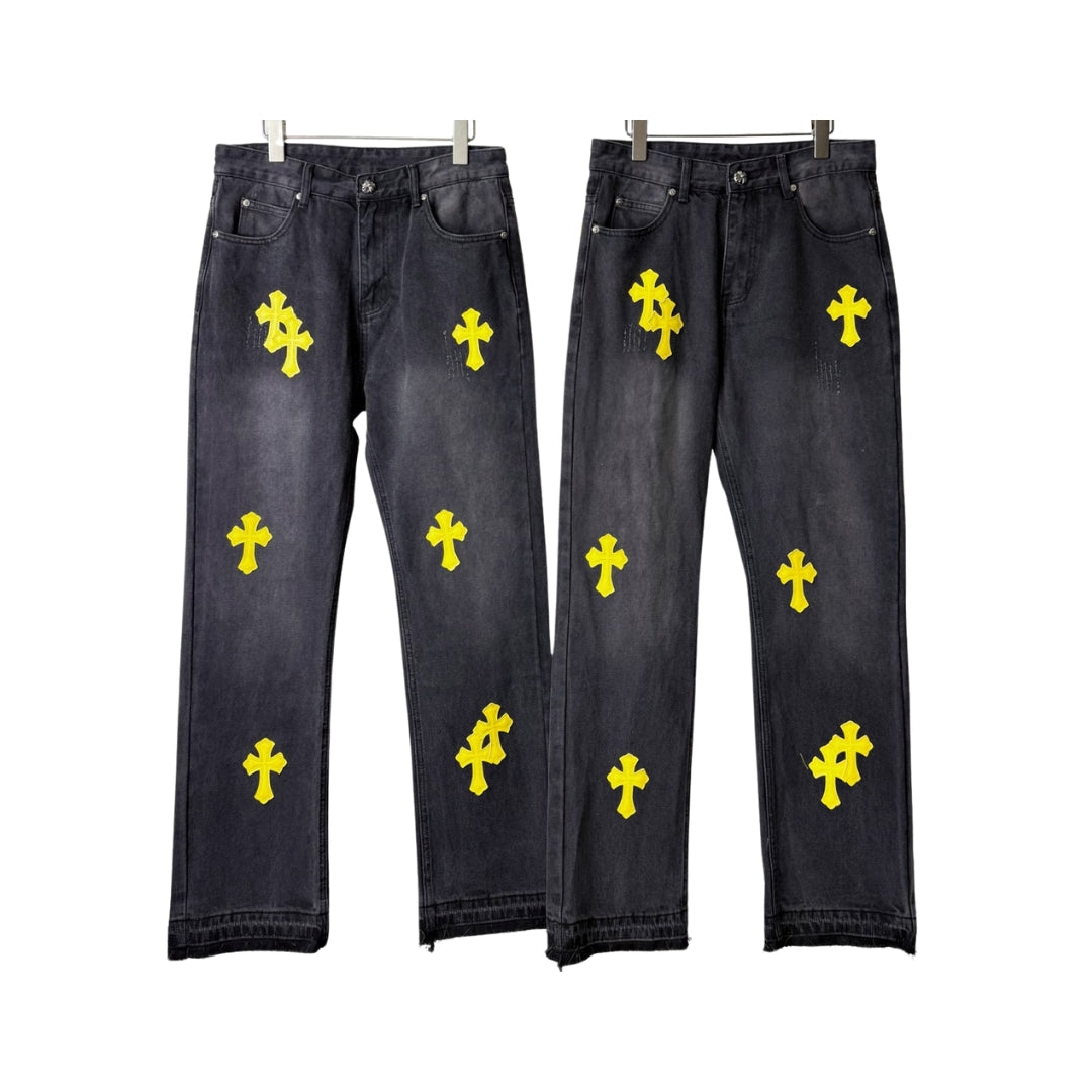 CHROME HEARTS Saoya Cross stitch leather jeans