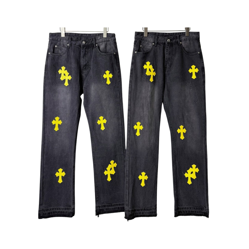 CHROME HEARTS Saoya Cross stitch leather jeans