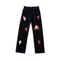 CHROME HEARTS Calça Preta Traditional Red White Patch