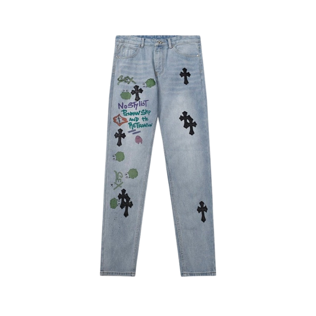 CHROME HEARTS Blu strappato biker