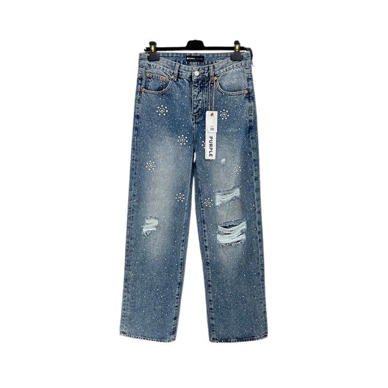 PURPLE BRAND Dritti Blu Strappati Con Perle