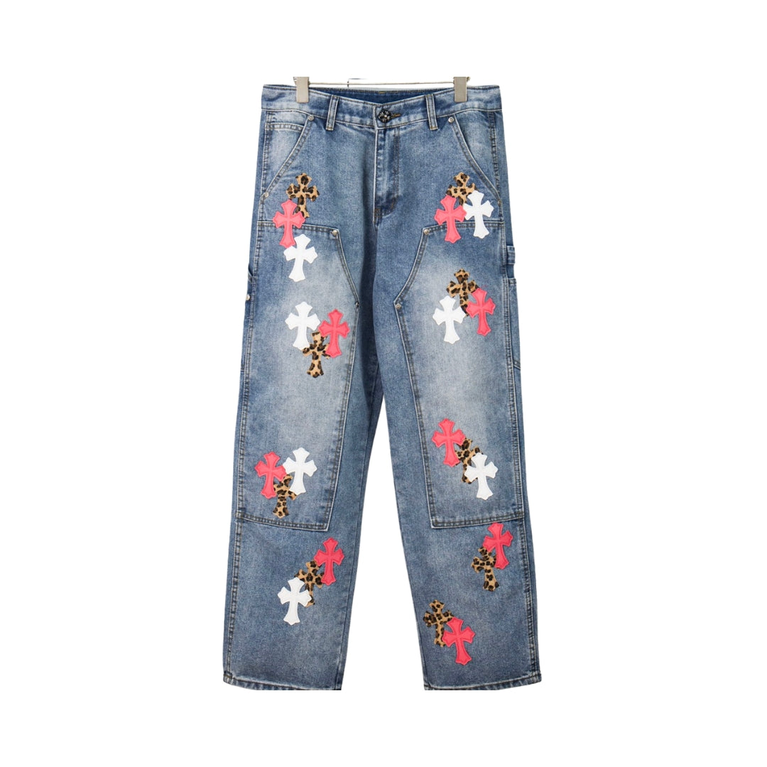 CHROME HEARTS Slim Con Croce Rosa Ricamata E Stampata