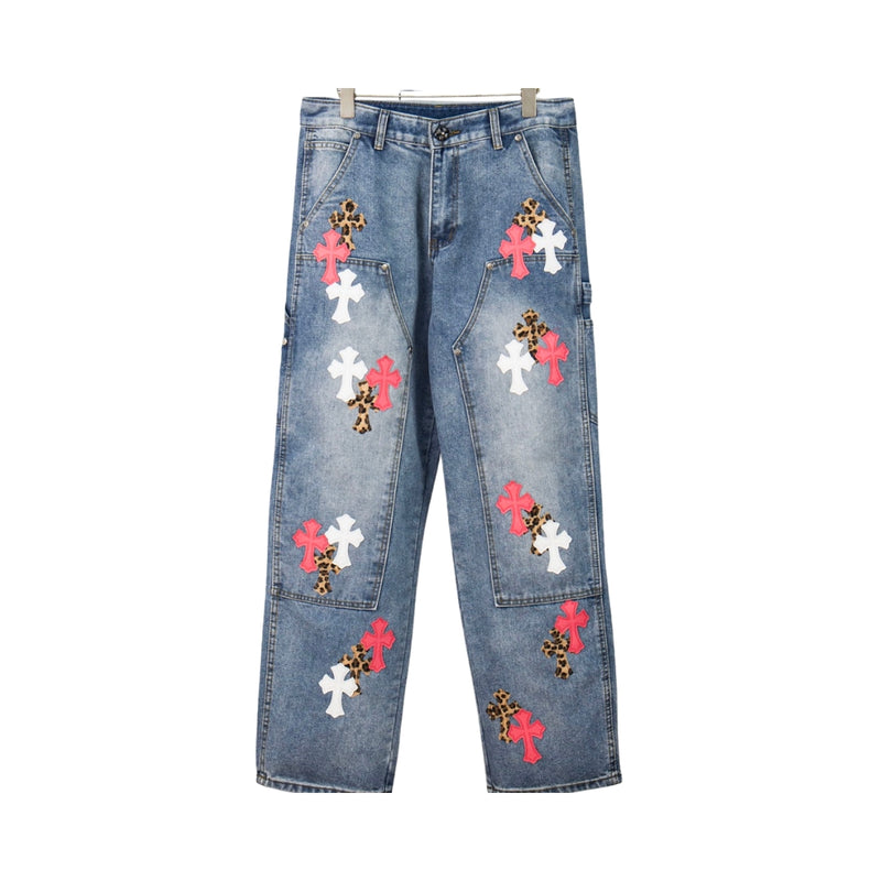 CHROME HEARTS Slim Con Croce Rosa Ricamata E Stampata