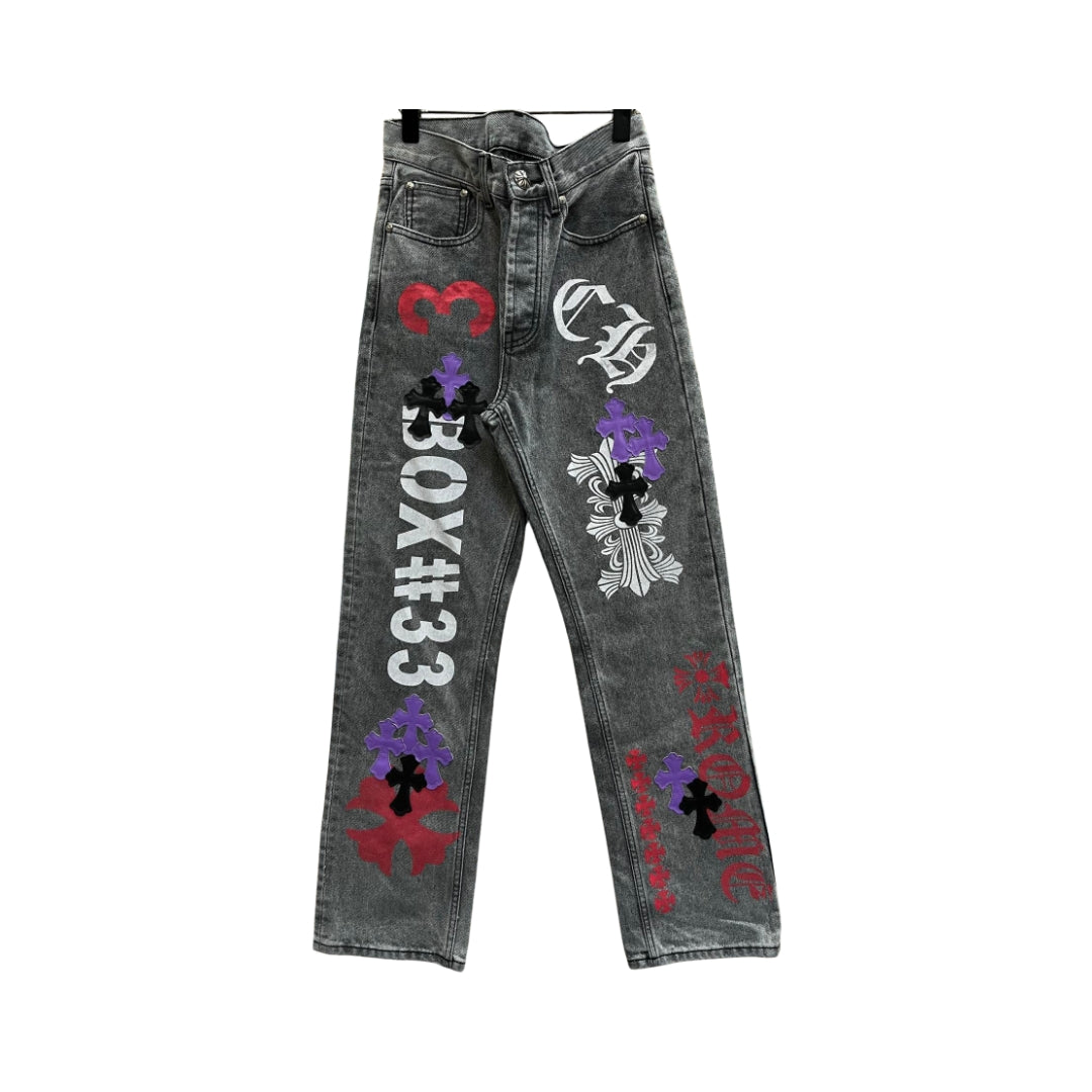 CHROME HEARTS Jeans Con Croce A Stencil E Toppe