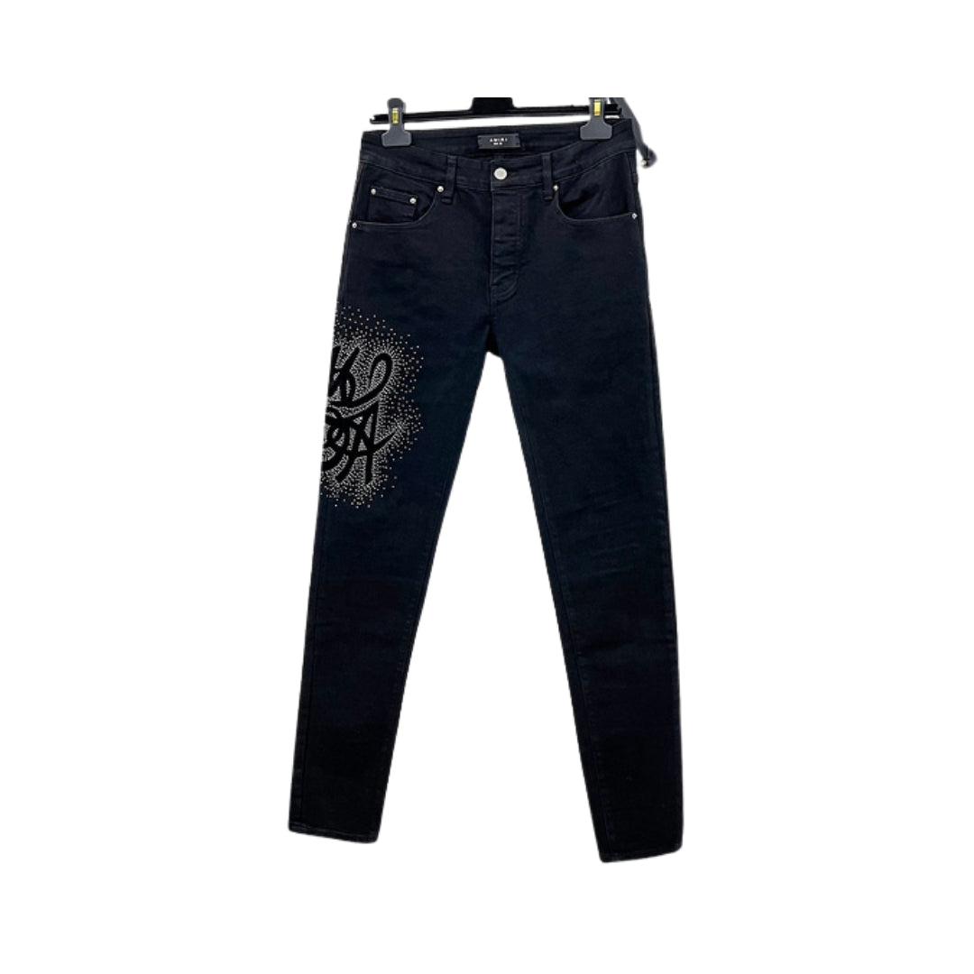 AMIRI Jeans skinny neri MA swirl con cristalli