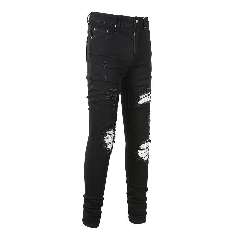 AMIRI White Patch Ripped Biker Jeans