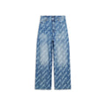 BALENCIAGA All Over Logo Large Fit Denim Trousers Indigo/White