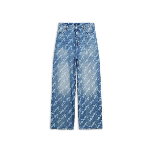 BALENCIAGA All Over Logo Large Fit Denim Trousers Indigo/White