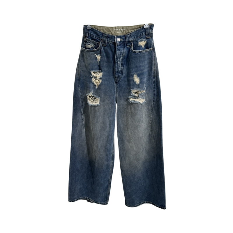 BALENCIAGA Blu A Vita Alta A Gamba Larga Effetto Strappato