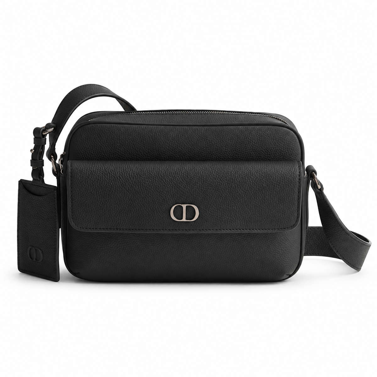 Dior CD Icon Zipped Messenger Bag Black Matte Grained Calfskin