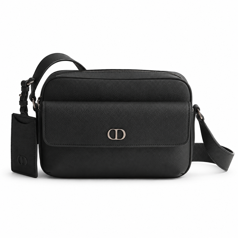 Dior CD Icon Zipped Messenger Bag Black Matte Grained Calfskin