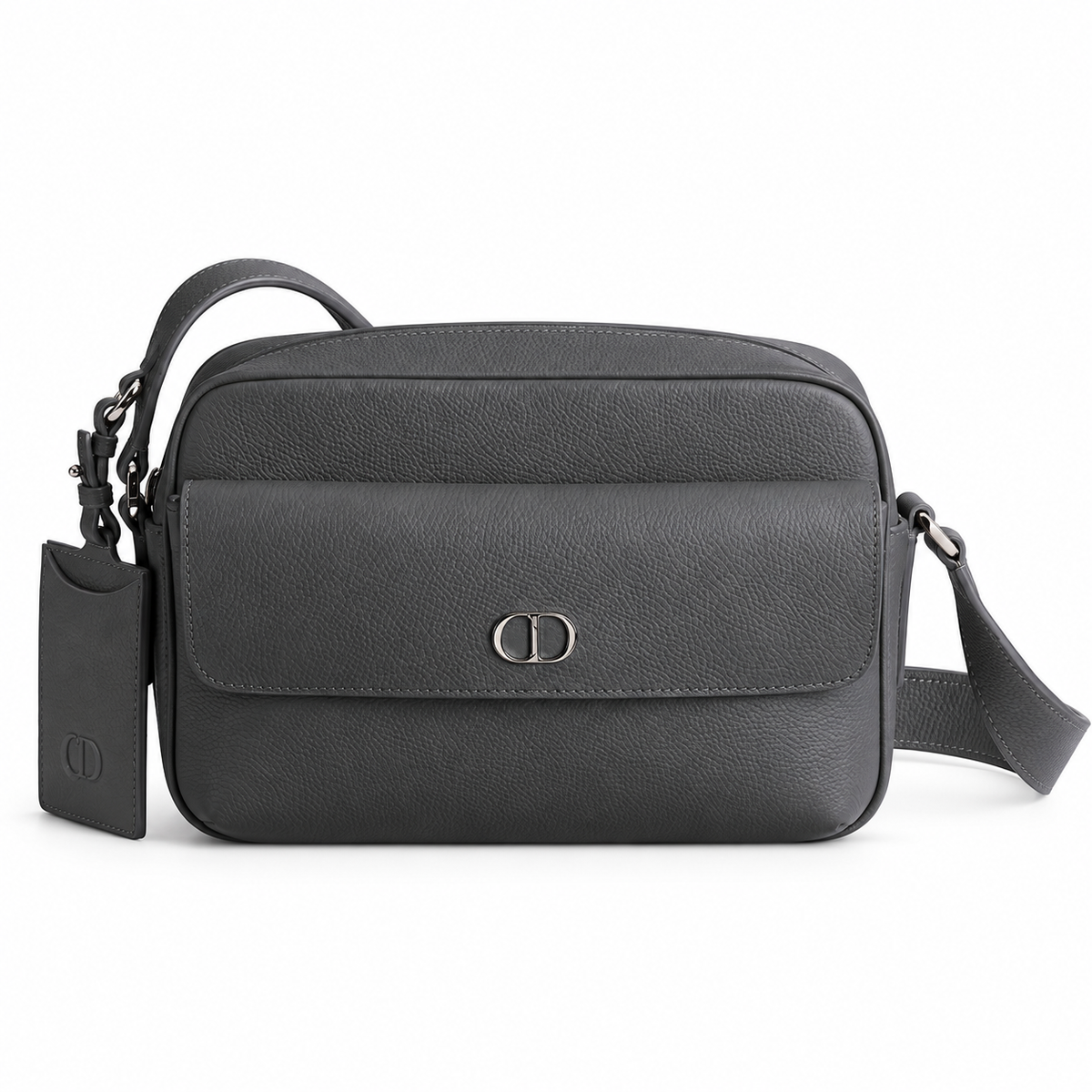 Dior CD Icon Zipped Messenger Bag Gris Flanelle Matte Grained Calfskin