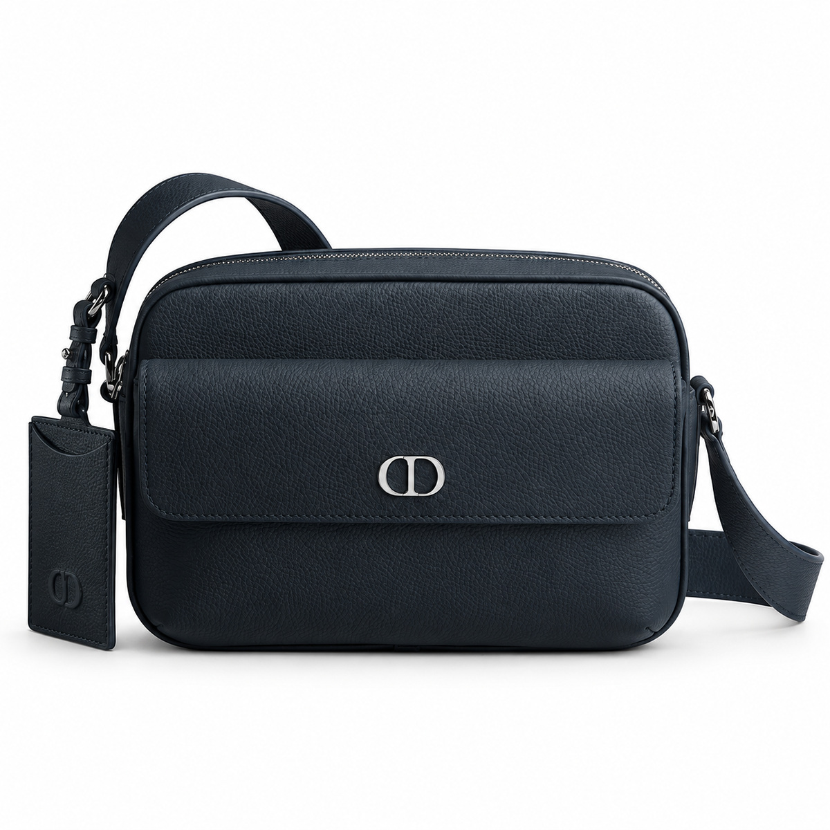 Dior CD Icon Zipped Messenger Bag Navy Blue Matte Grained Calfskin