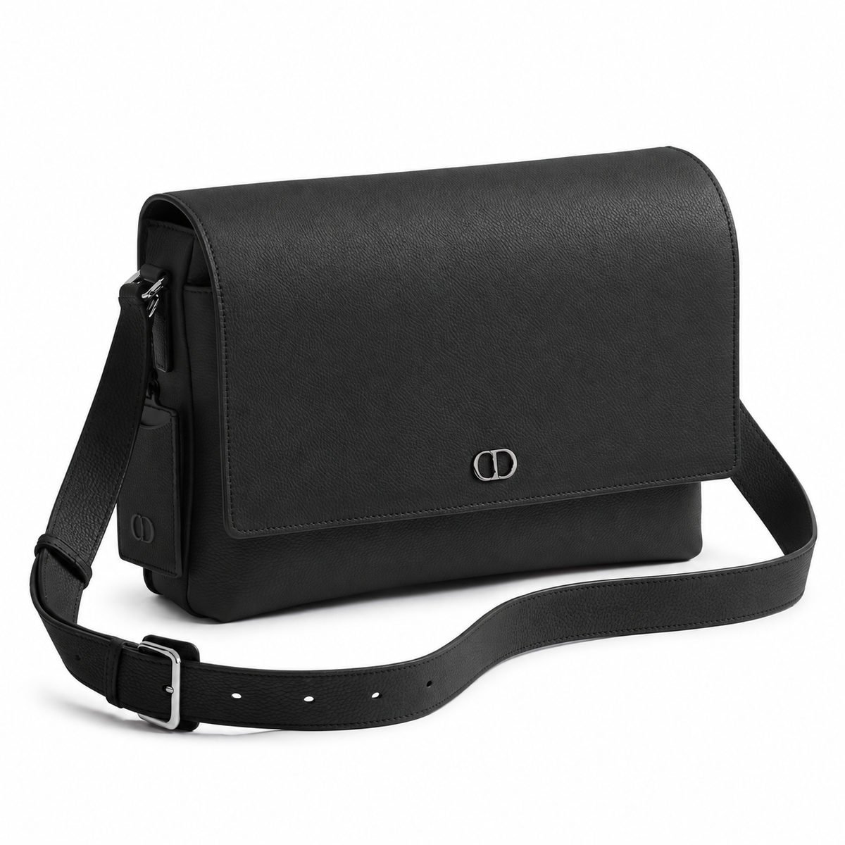 Dior CD Icon Messenger Bag with Flap Black Matte Grained Calfskin