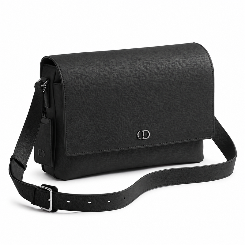 Dior CD Icon Messenger Bag with Flap Black Matte Grained Calfskin