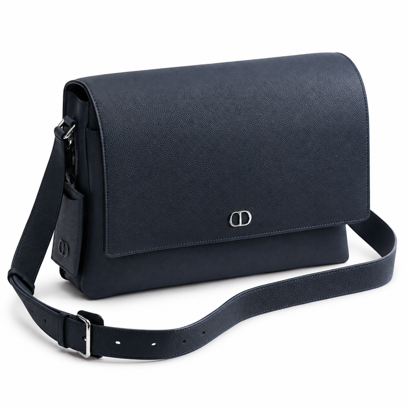 Dior CD Icon Messenger Bag with Flap Navy Blue Matte Grained Calfskin