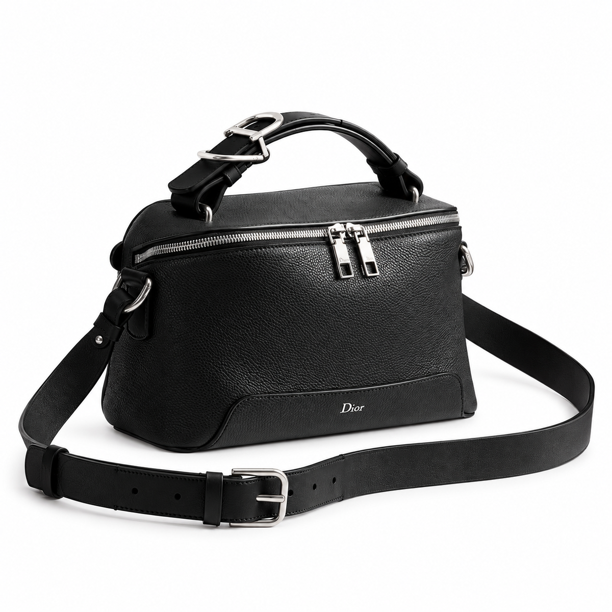 Dior Dior Archie Zipped Bag with Strap Black Grained Calfskin