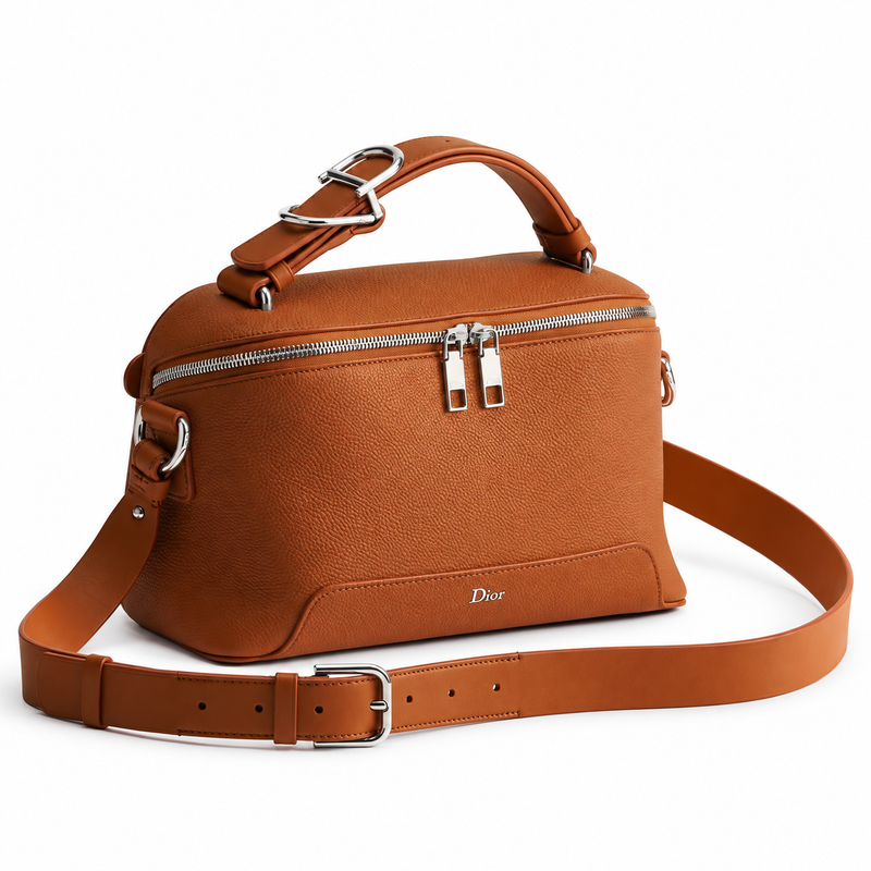 Dior Dior Archie Zipped Bag with Strap Tan Grained Calfskin