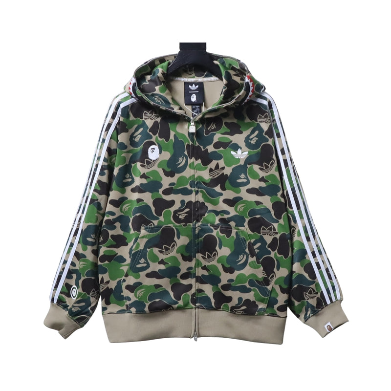BAPE X Adidas Cappuccio Camo Verde a Zip