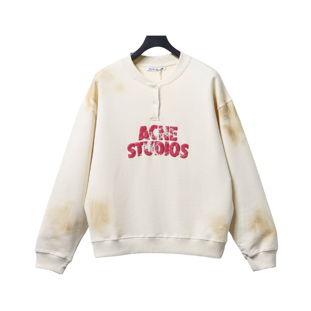 Acne Studios Logo Rosso Distressed Panna