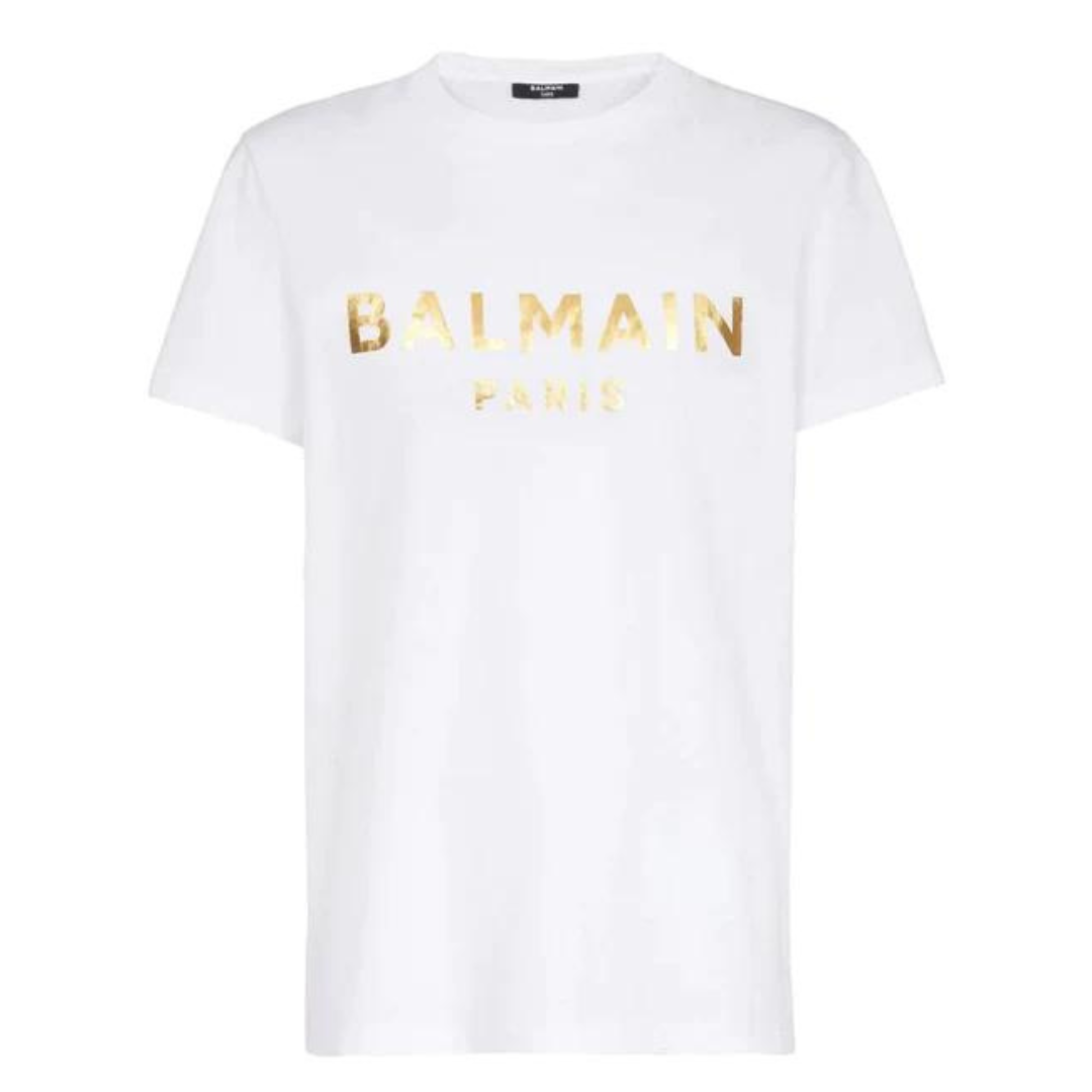 Balmain Metallic Logo Tshirt White Gad