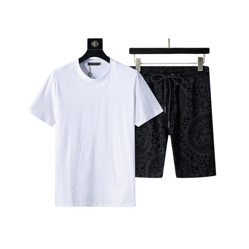 Versace Flocking Printed Short Suit Black & White