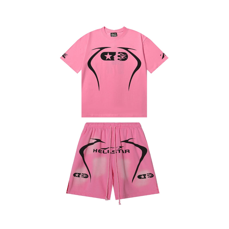 Hellstar Graphic Print Shorts and Tee Pink