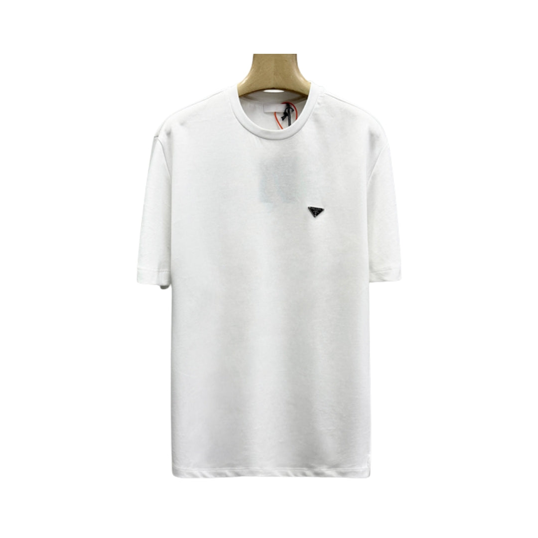 Prada White Cotton Triangle Logo T-Shirt