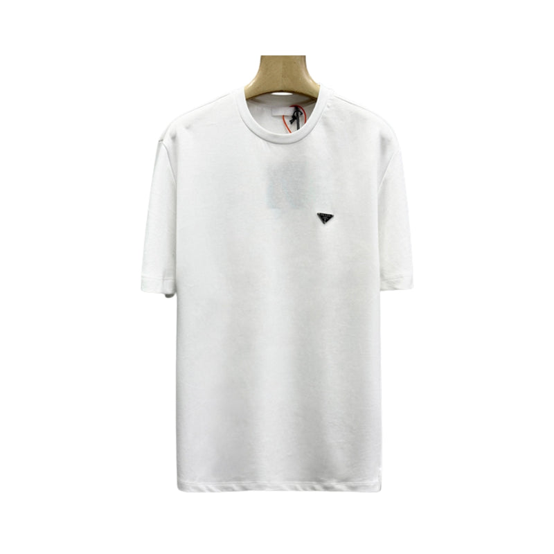 Prada White Cotton Triangle Logo T-Shirt