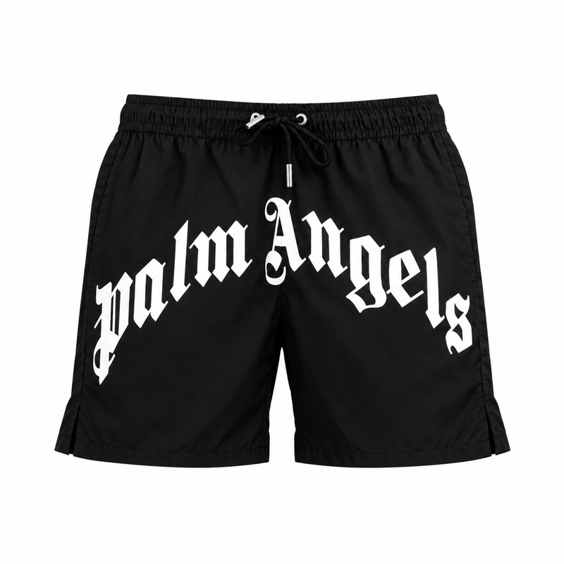 Palm Angels Black Curved Logo Swim Short