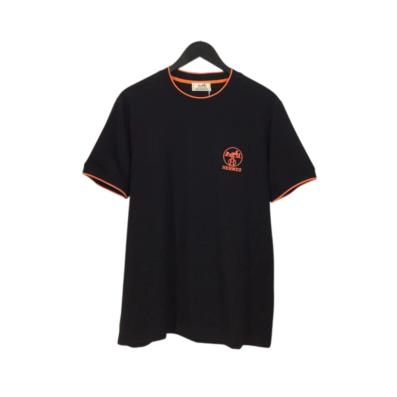 Hermès Black Cotton Orange Trim T-Shirt
