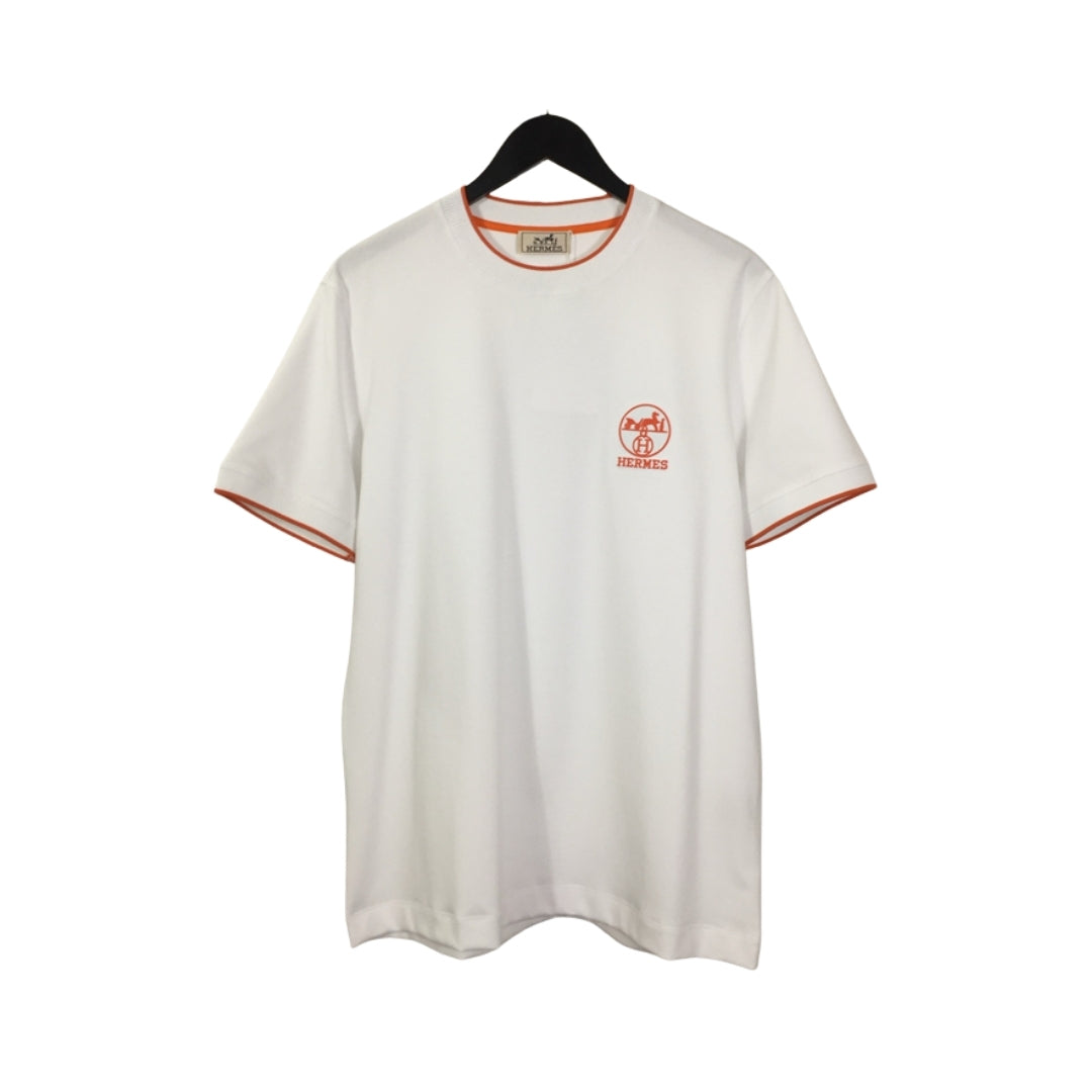 Hermès White Cotton Contrast Trim T-Shirt