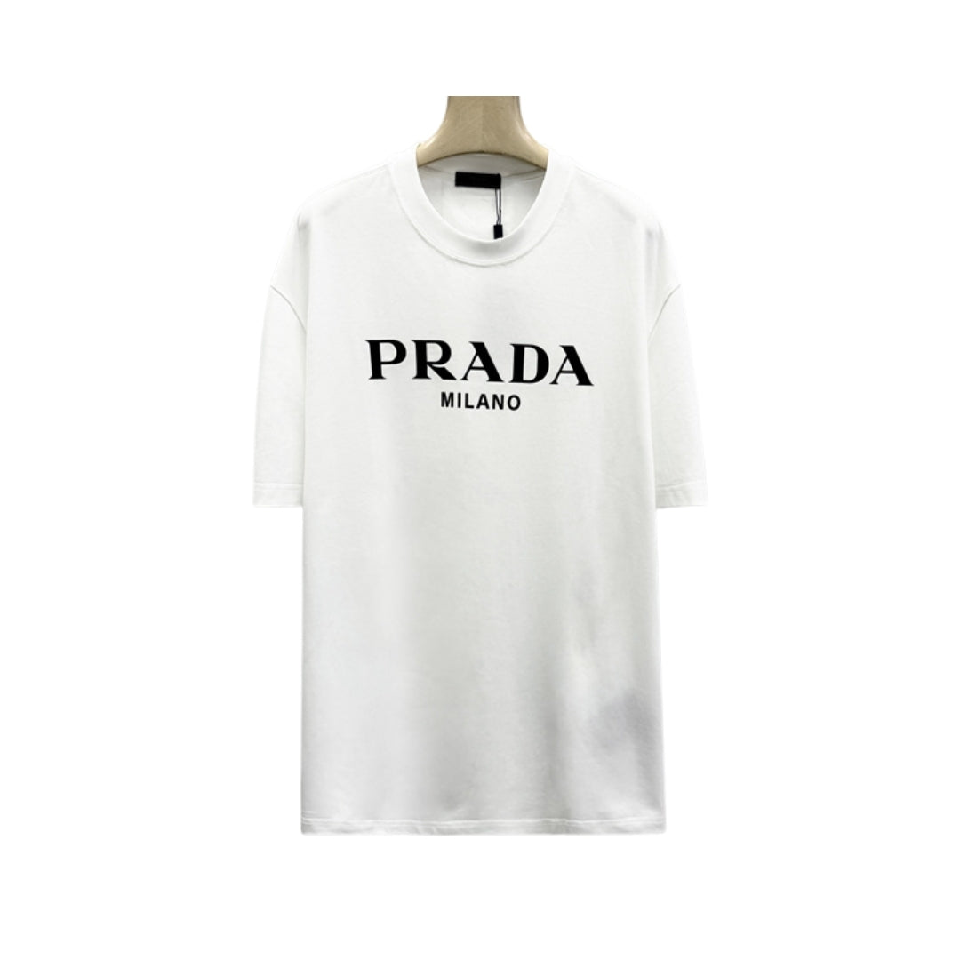 Prada White Cotton Logo Print T-Shirt