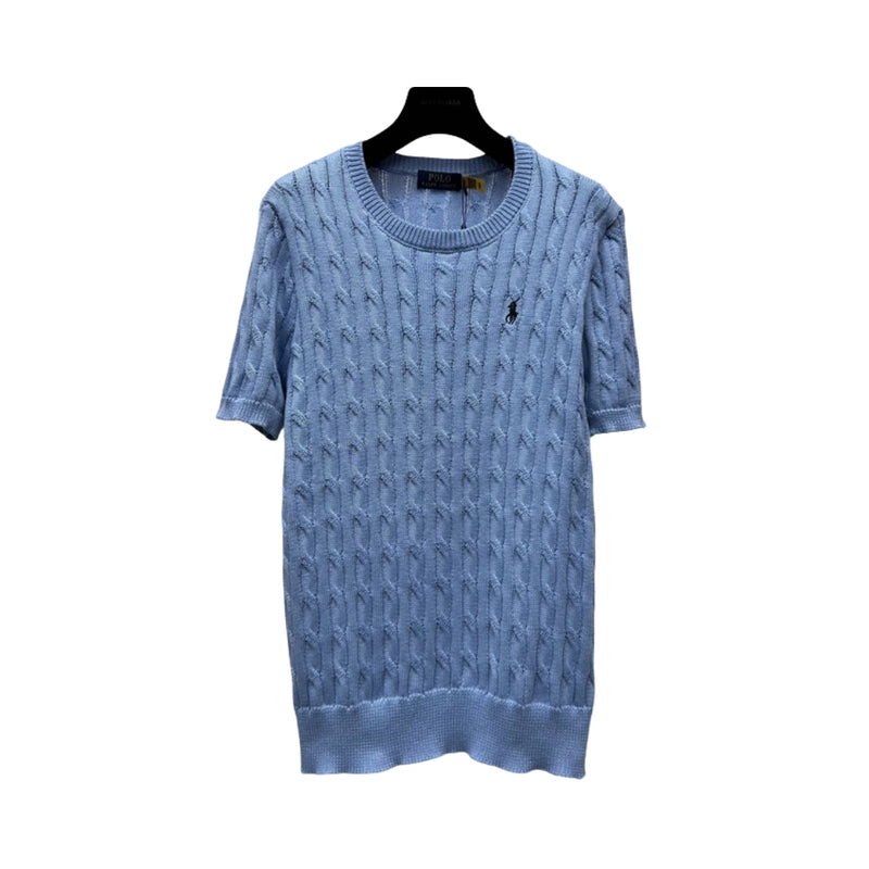 Ralph Lauren Blue Cotton Cable Knit Short Sleeve Top