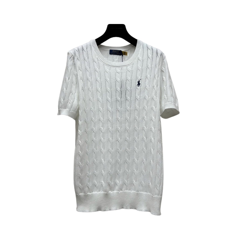 Ralph Lauren White Cotton Cable Knit Short Sleeve Top