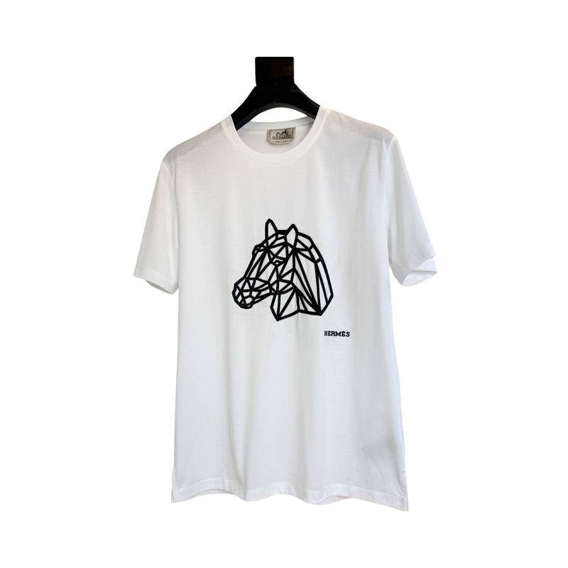 Hermès White Cotton Geometric Motif T-Shirt