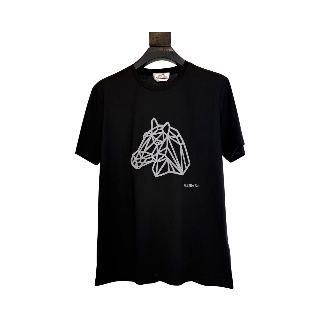 Hermès Black Cotton Geometric Motif T-Shirt