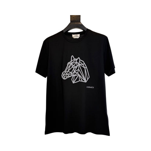 Hermès Black Cotton Geometric Motif T-Shirt